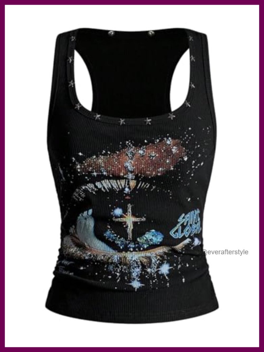 Womens Graphic Tank Top Studded Rivet Sleeveless Gothic Rave Grunge
